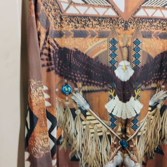 Brown and Tan Graphic Long Sleeve Blouse - Picture 11 of 12